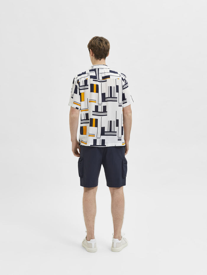 White Printed Cuban Collar Short Sleeves Shirt