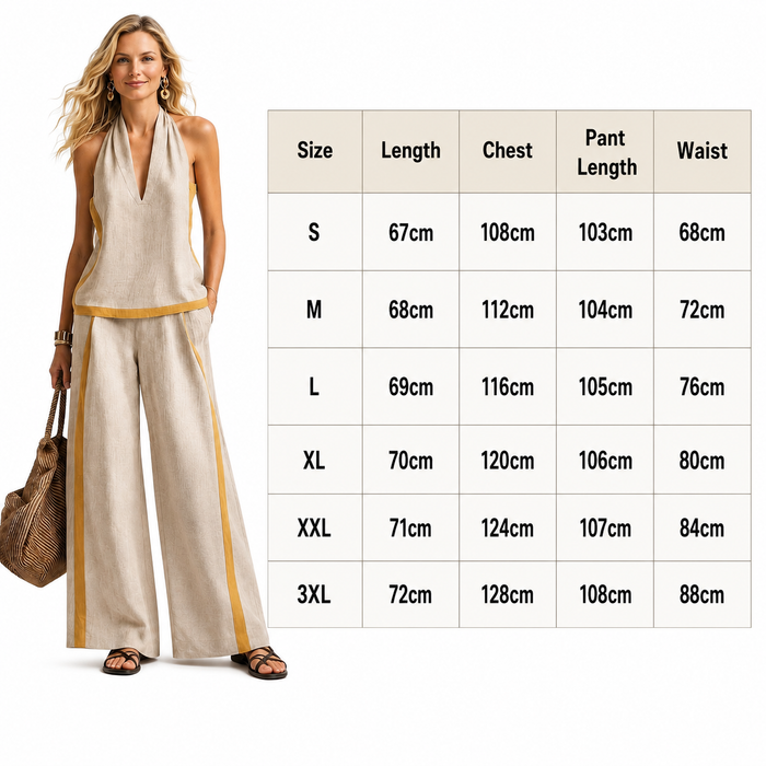Colorblock two piece pants set with wide leg trousers and sleeveless vest for casual travel, brunch, and smart styling looks.