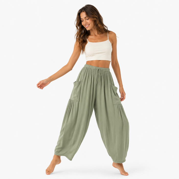 Elastic waist pants women styled for polished casual wear