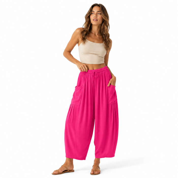 Pleated wide leg pants with fluid drape and relaxed fit