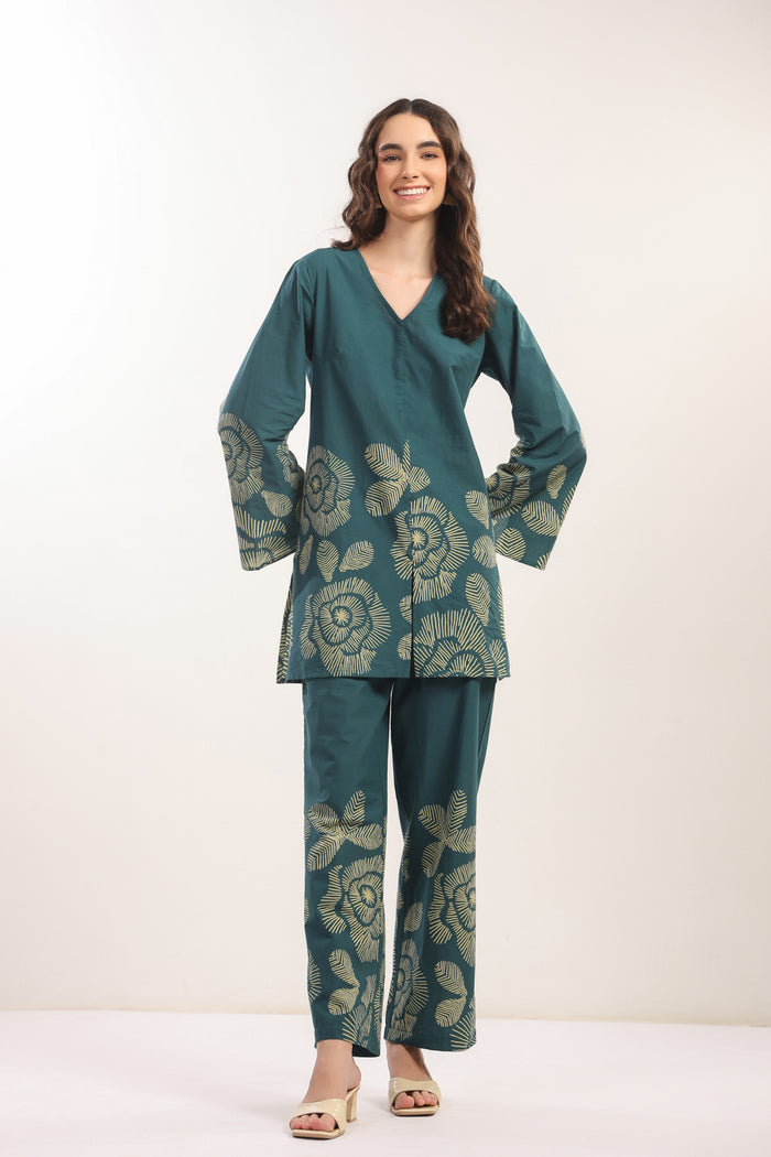 Wildflower Teal Cotton Co-ord Set