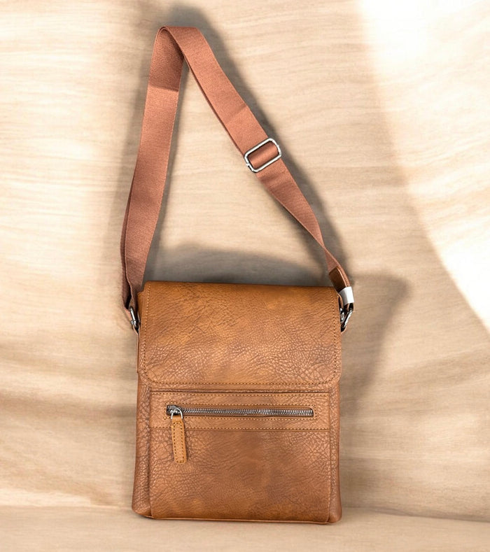 Brown Kevico WK side bag with zipper, accessory featuring a compact design and adjustable strap for everyday use.
