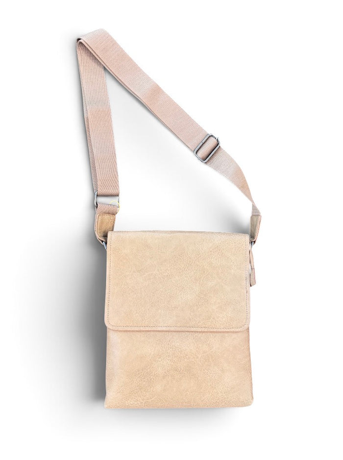 Kevico WK side bag with zipper in sand color, showcasing durable accessory design with adjustable strap and functional storage pockets.