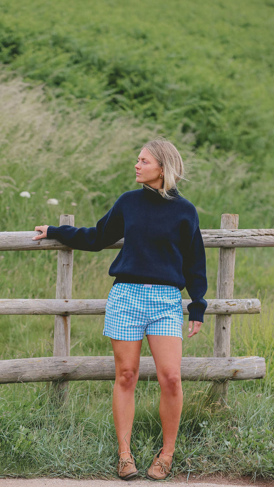 Womens 100% Cotton Shorts | Blue Gingham