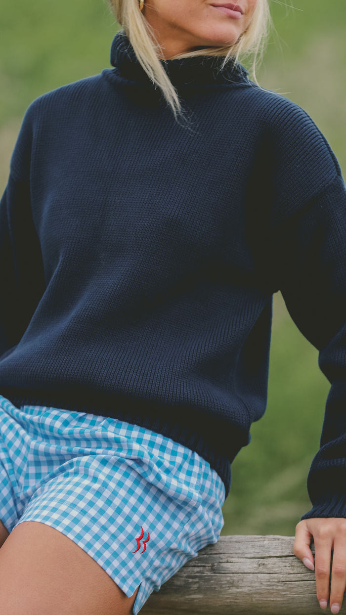 Womens 100% Cotton Shorts | Blue Gingham