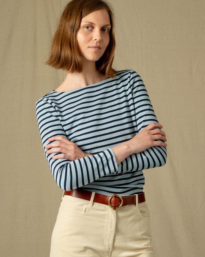 Women’s Breton Stripe Boatneck Tee in Atlantic Blue/Navy