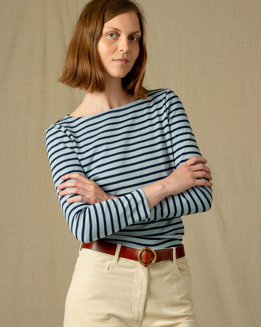 Women’s Breton Stripe Boatneck Tee in Atlantic Blue/Navy