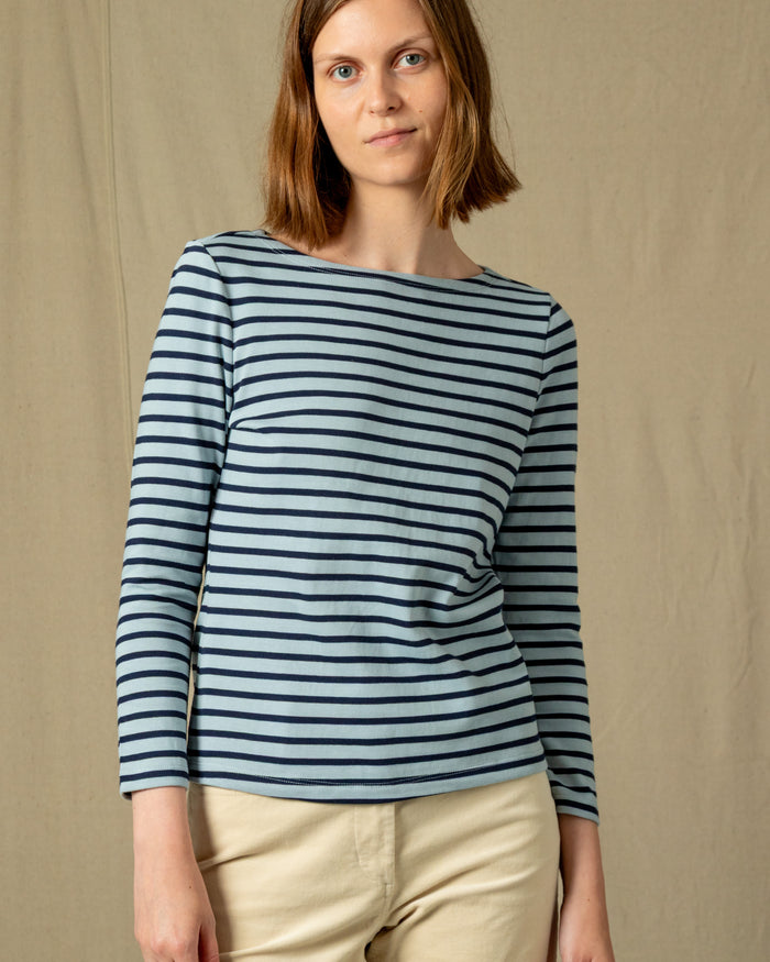 Women’s Breton Stripe Boatneck Tee in Atlantic Blue/Navy