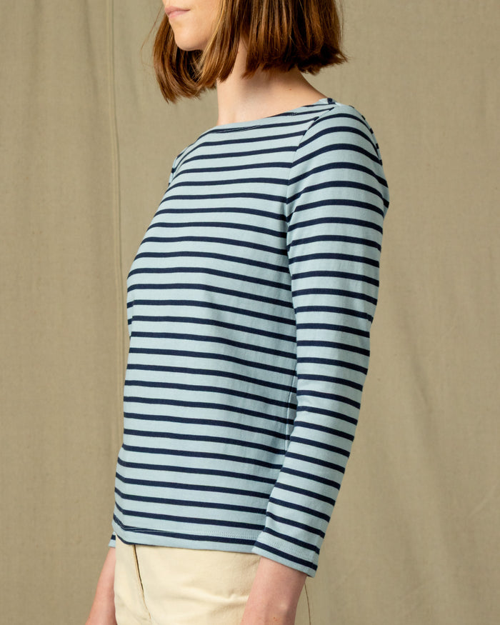 Women’s Breton Stripe Boatneck Tee in Atlantic Blue/Navy