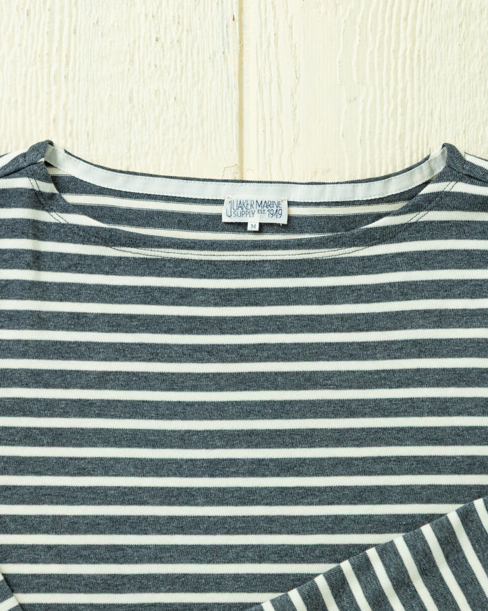Women's Breton Stripe Boatneck Tee in Graphite/Off White