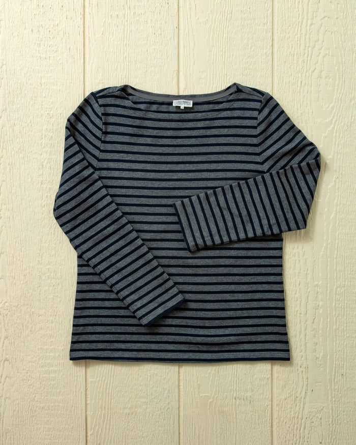 Women’s Breton Stripe Boatneck Tee in Heather Grey/Navy