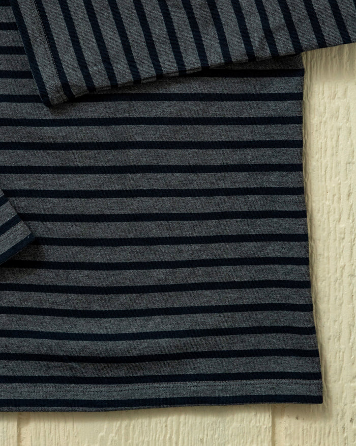 Women’s Breton Stripe Boatneck Tee in Heather Grey/Navy