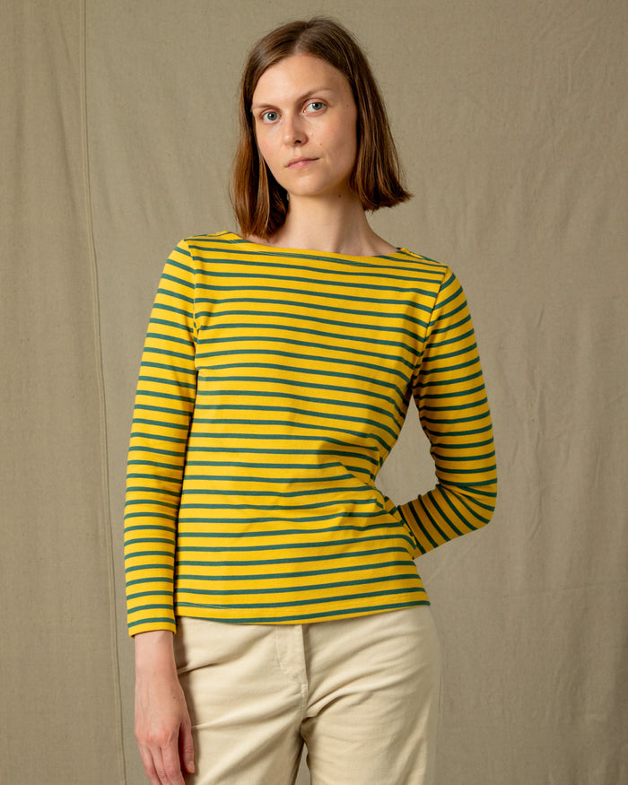 Women’s Breton Stripe Boatneck Tee in Lemon/Lime