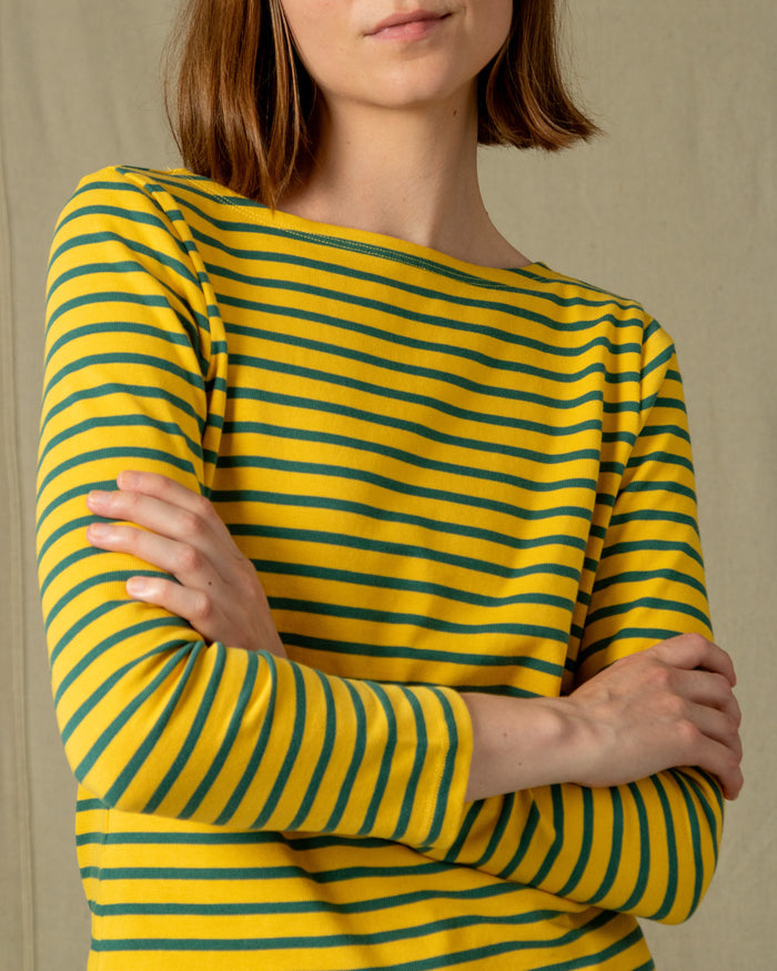 Women’s Breton Stripe Boatneck Tee in Lemon/Lime