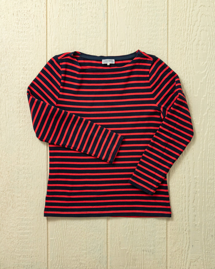 Women’s Breton Stripe Boatneck Tee in Navy/Red