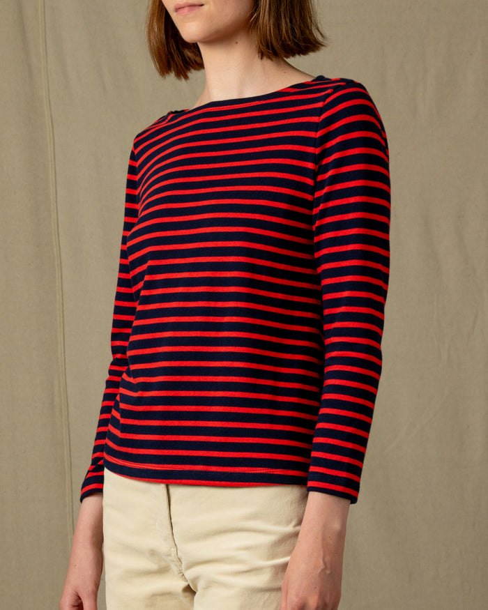Women’s Breton Stripe Boatneck Tee in Navy/Red