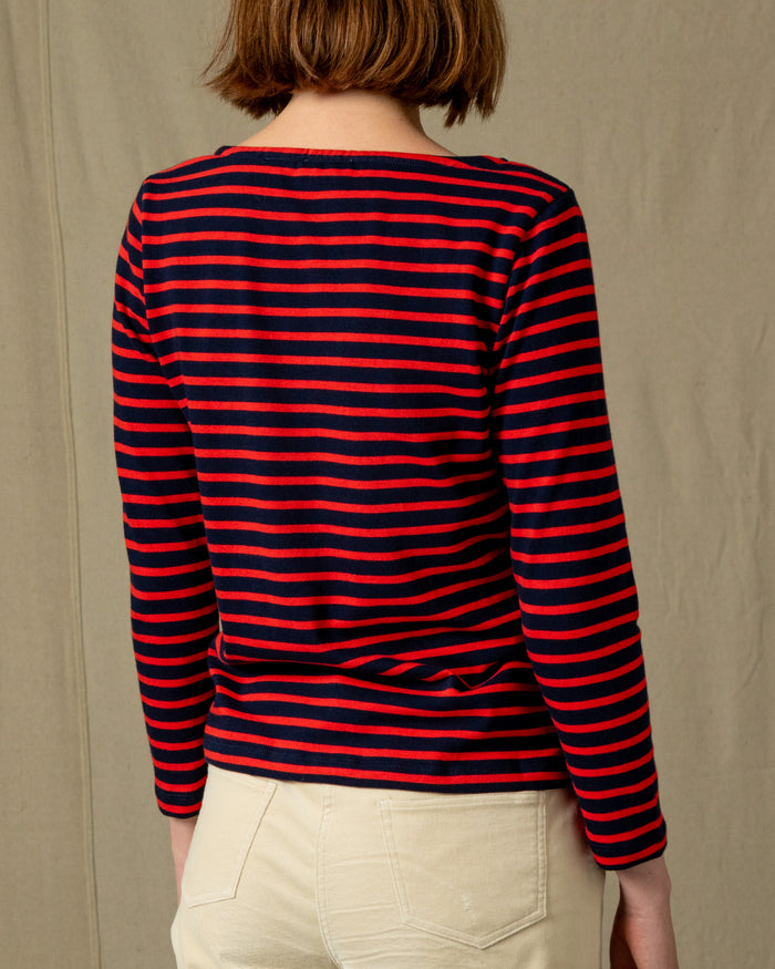 Women’s Breton Stripe Boatneck Tee in Navy/Red