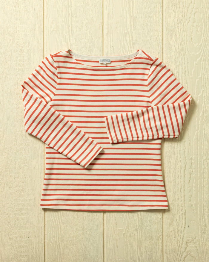 Women’s Breton Stripe Boatneck Tee in Off White/Papaya