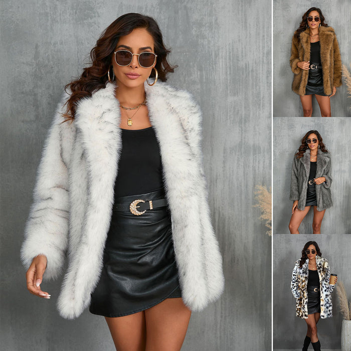 women's faux fur coat in dark gray option with fluffy pile and relaxed silhouette for city layering and warmth