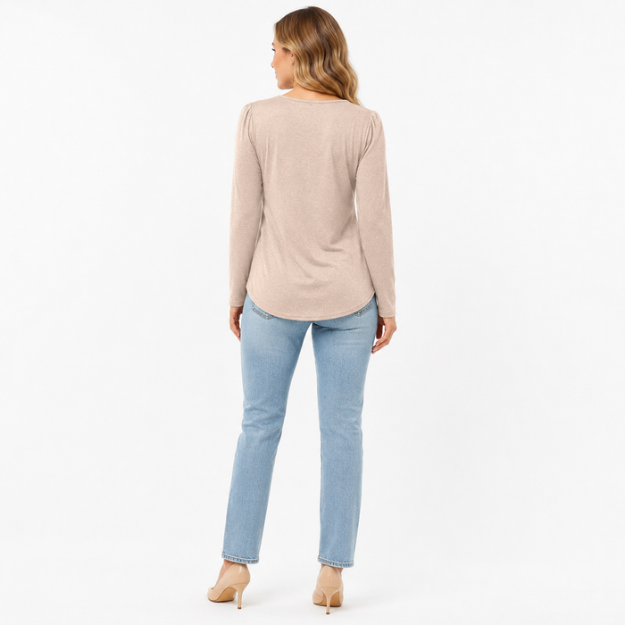 Plain women's long sleeve crew neck top in polyester with regular sleeves, regular fit and all five colors in sizes S to XXL.