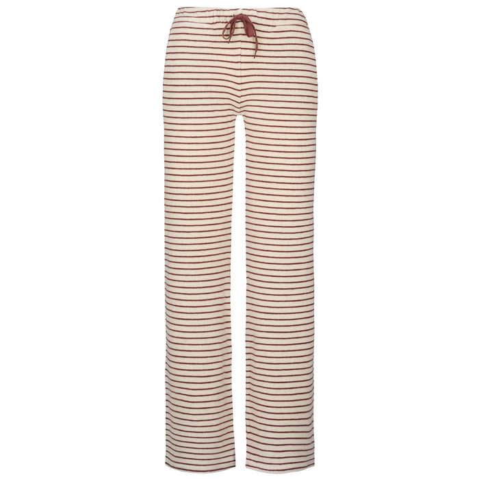 Womens Striped Towelling Wide Leg Jogging Bottoms | Chocolate & Cream