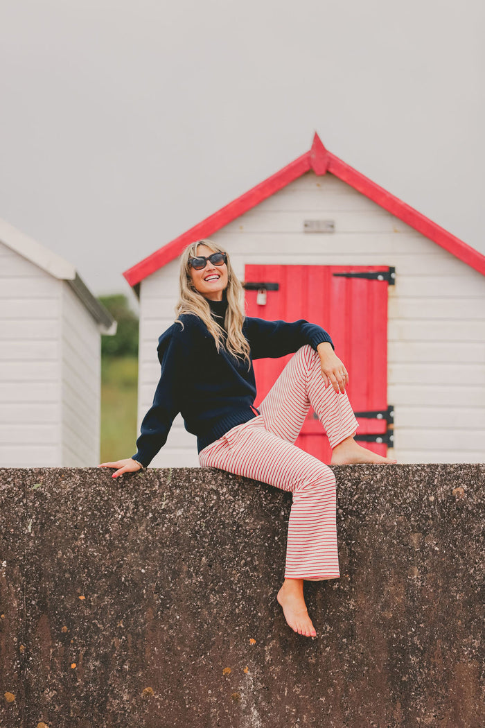 Womens Striped Towelling Wide Leg Jogging Bottoms | Strawberries & Cream
