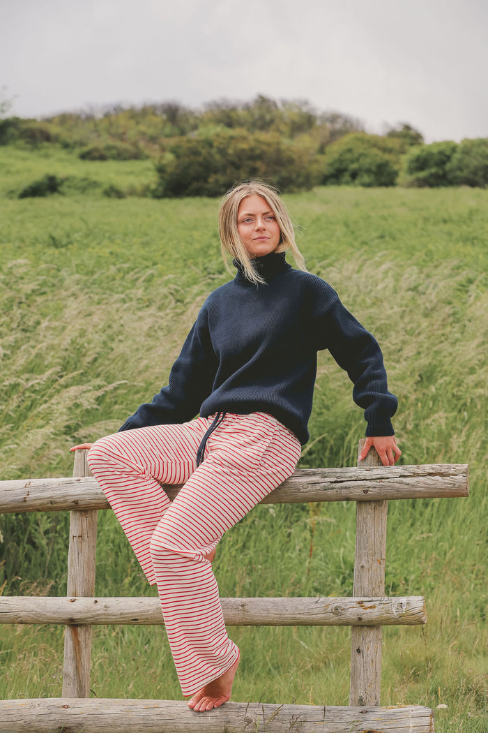 Womens Striped Towelling Wide Leg Jogging Bottoms | Strawberries & Cream
