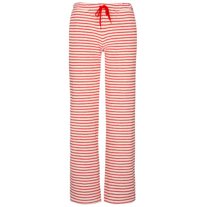 Womens Striped Towelling Wide Leg Jogging Bottoms | Strawberries & Cream