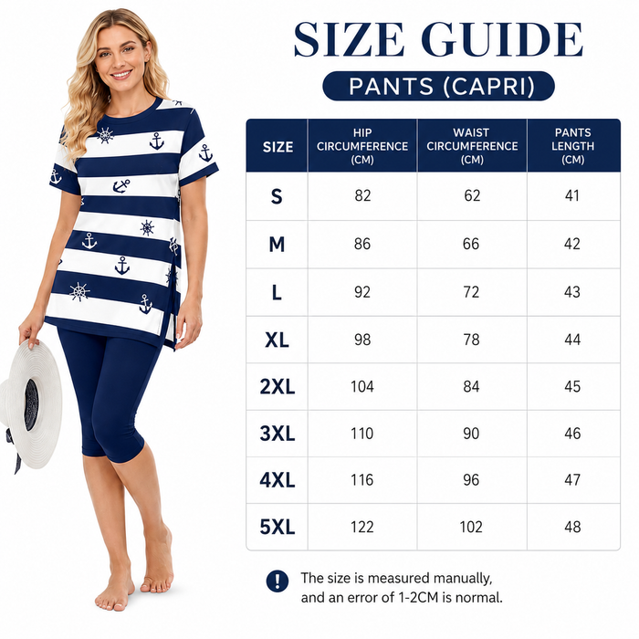 Women's casual resort set with floral print, crew neckline, regular sleeves and matching capri pants for summer today online.