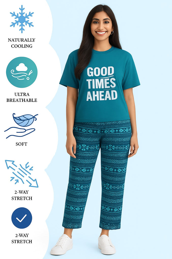 Women's 👗👗 👗 T-Shirt and printed  trouser (Sea Green) - Hinz Clothing