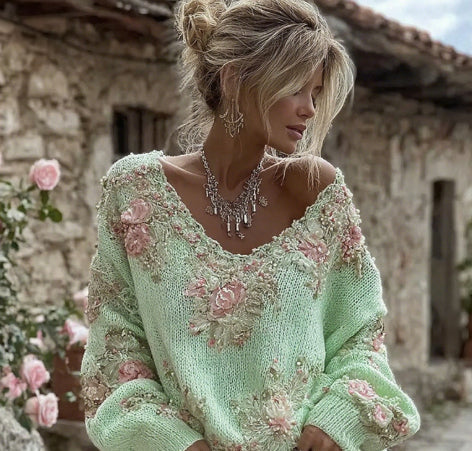 Women's V Neck Pullover Sweater for Everyday Streetwear