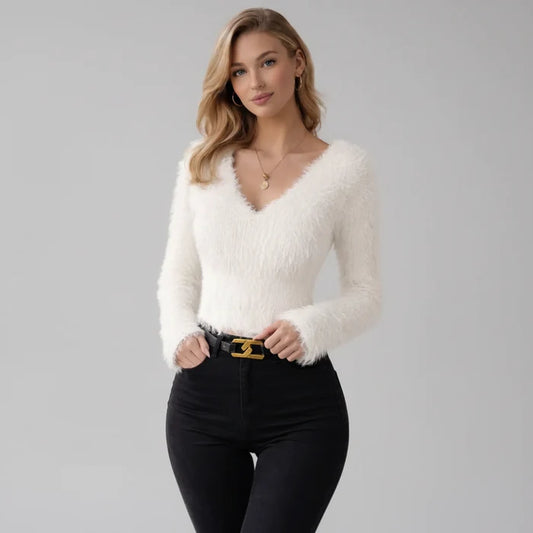 fluffy knit sweater women close up fabric texture premium finish