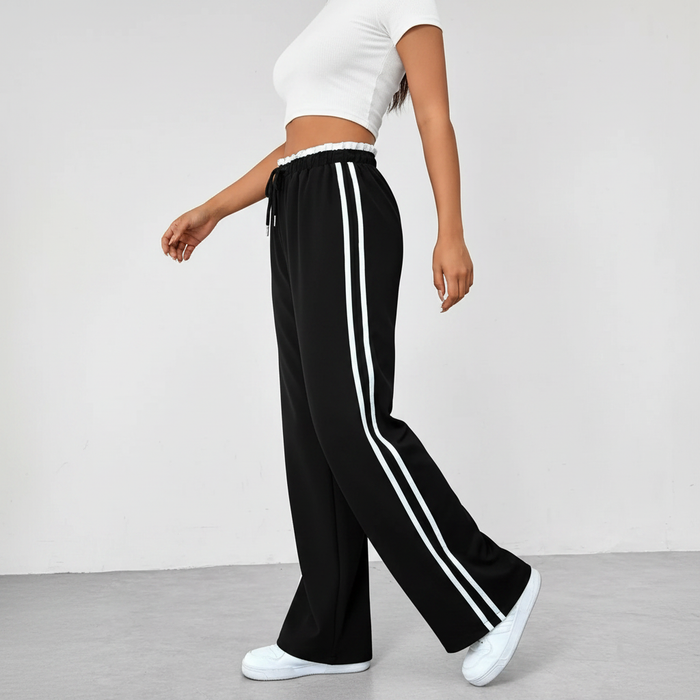 Elastic waist wide leg track pants with fluid movement and soft drape