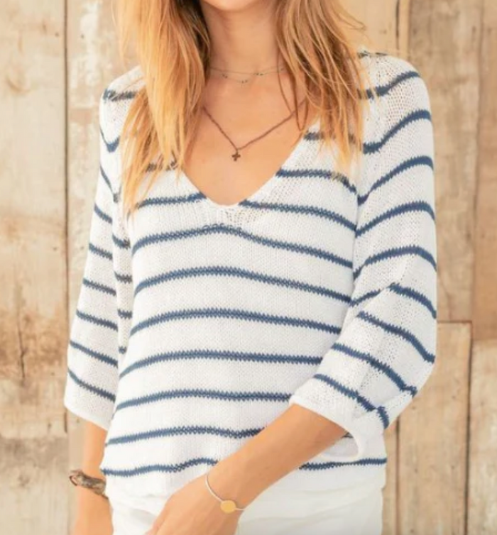 Wooden Ships Helene Striped 3/4Sleeve Sweater