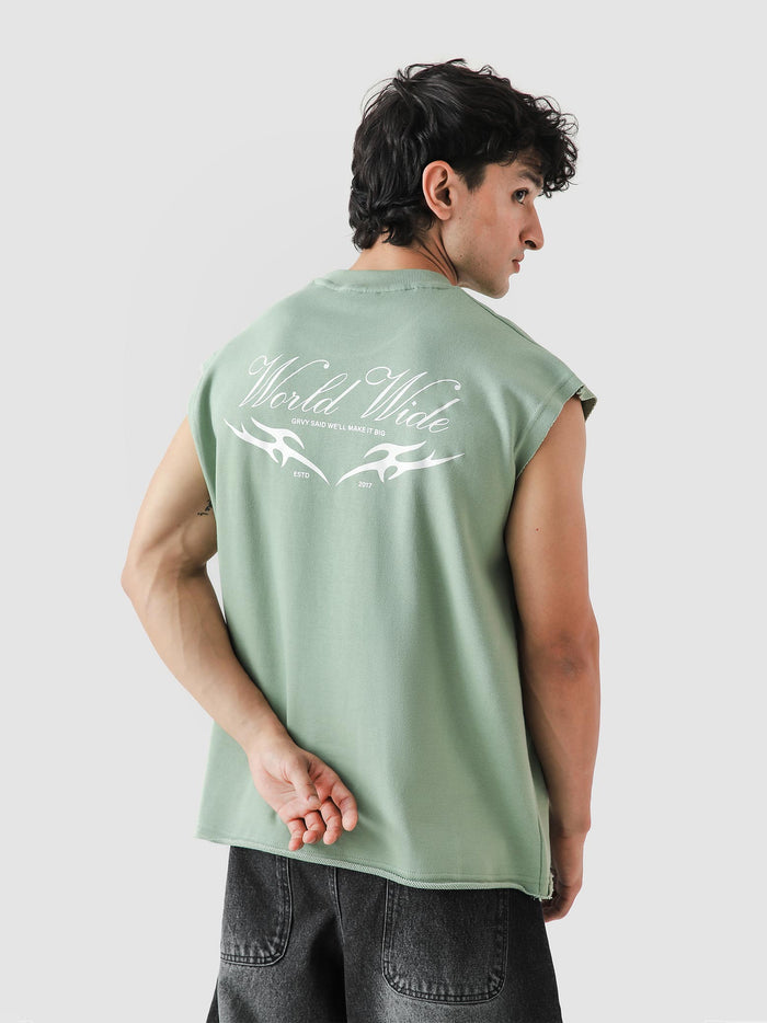 WORLDWIDE mint green sando female model front view oversized sleeveless Pakistan – GROOVY