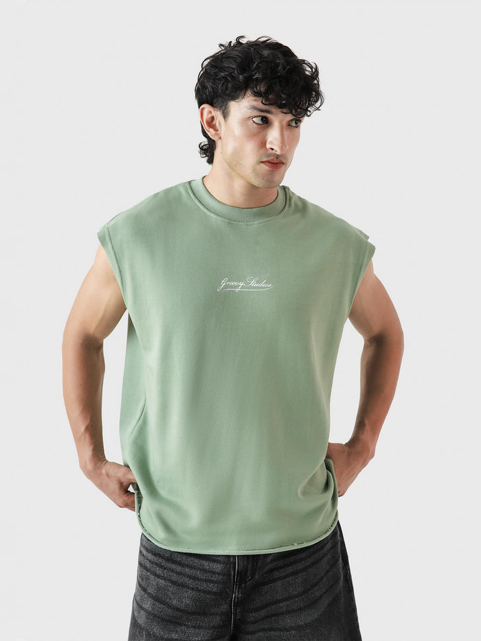 WORLDWIDE mint green sando female model back view graphic sleeveless Pakistan – GROOVY