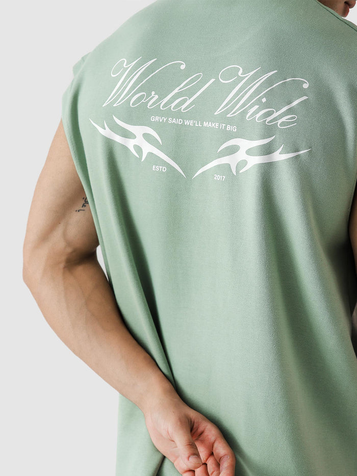 WORLDWIDE mint green sando male model side view oversized sleeveless Pakistan – GROOVY