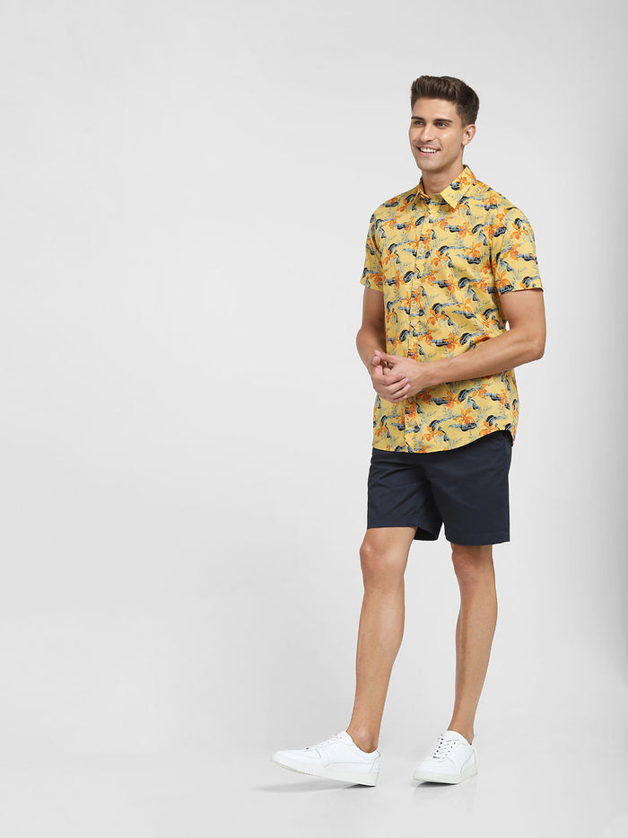 Yellow Tropical Print Short Sleeves Shirt