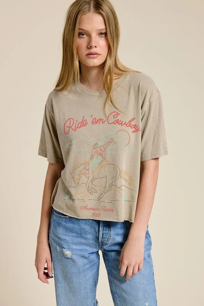Zutter Puff Stitch Ride 'Em Cowboy Crop Tee